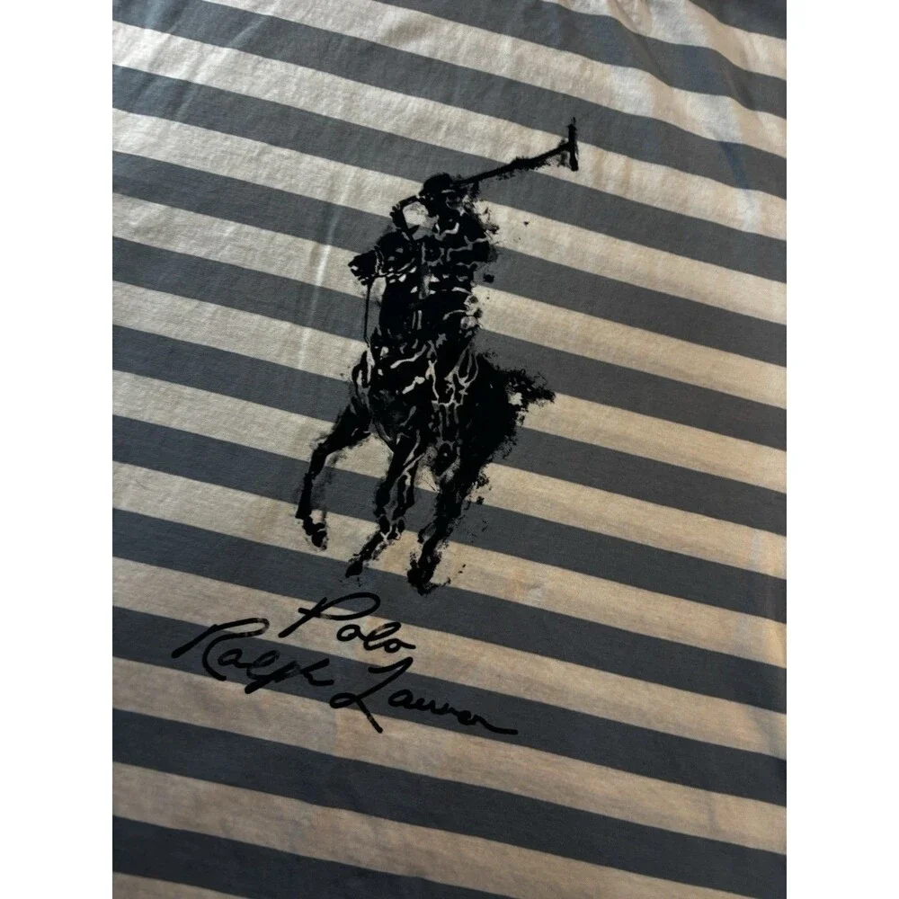 Polo Ralph Lauren Mens Striped Tee Shirt Size XLT Blue White Large Pony Graphic